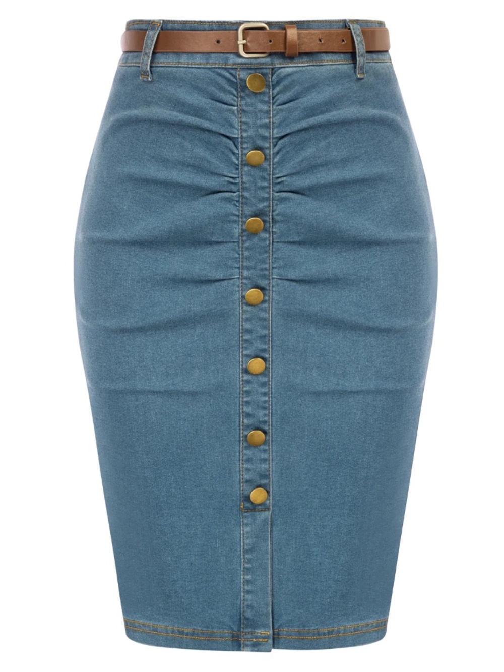 NWT Belle Poque M Denim Button Front Midi Pencil Skirt Retro